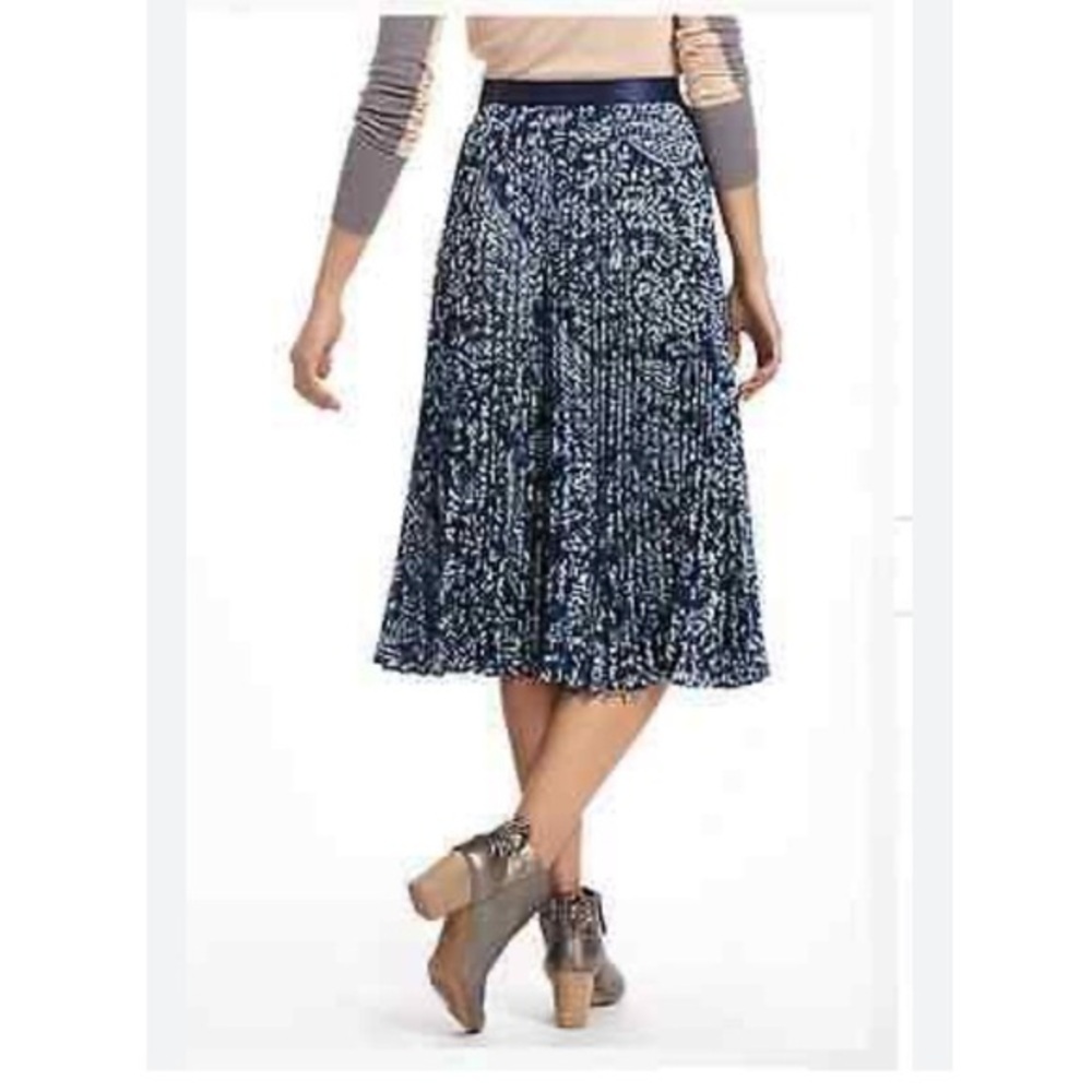 Anthropologie Blue and White paisley Pleated Midi Sz 8 circle full gauzy skirt